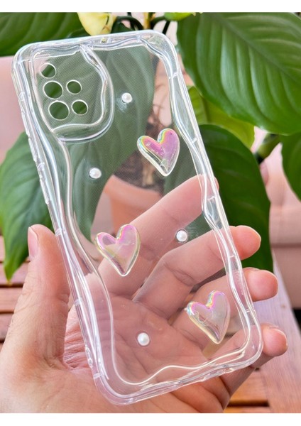 Samsung Galaxy A71 Kılıf 3D Kalpli Inci Tasarımlı Desenli Kamera Korumalı Şeffaf Silikon Kapak
