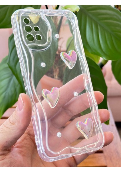 Samsung Galaxy A71 Kılıf 3D Kalpli Inci Tasarımlı Desenli Kamera Korumalı Şeffaf Silikon Kapak