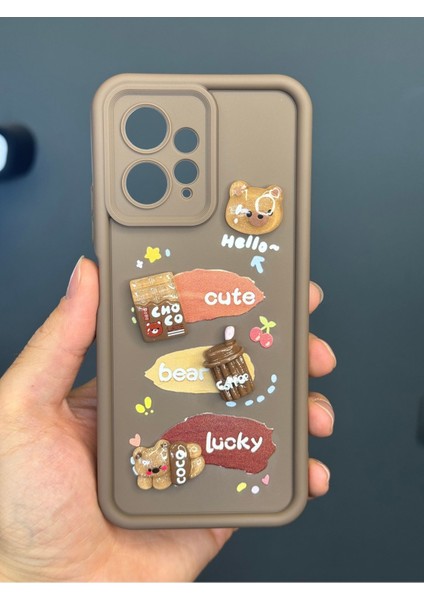 Xiaomi Redmi Note 12 4g Kılıf Tasarımlı Desenli Kamera Korumalı Ayıcık Kahve Renkli Yumuşak Silikon Kapak