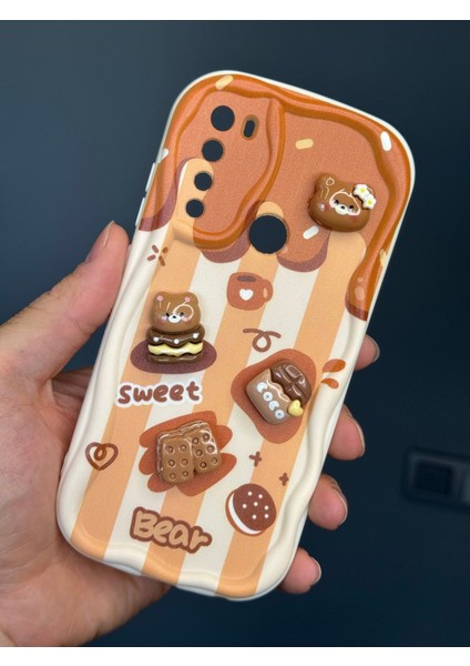 Xiaomi Redmi Note 8 Kılıf Tasarımlı Desenli Kamera Korumalı Ayıcık Bisküvi Renkli Cofffe Silikon Kapak modelleri