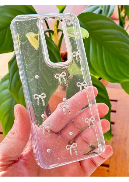 Xiaomi Redmi Note 8 Pro Kılıf Fiyonk Desenli Şeffaf Simli Gümüş Kamera Çıkıntılı Parlak Kapak fırsatları