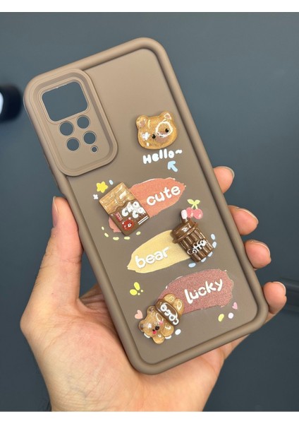 Xiaomi Redmi Note 11 Pro/12 Pro 4g Uyumlu Kılıf Tasarımlı Desenli Kamera Korumalı Ayıcık Kahve Silikon Kap