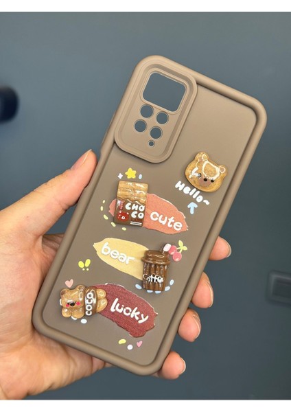 Xiaomi Redmi Note 11 Pro/12 Pro 4g Uyumlu Kılıf Tasarımlı Desenli Kamera Korumalı Ayıcık Kahve Silikon Kap