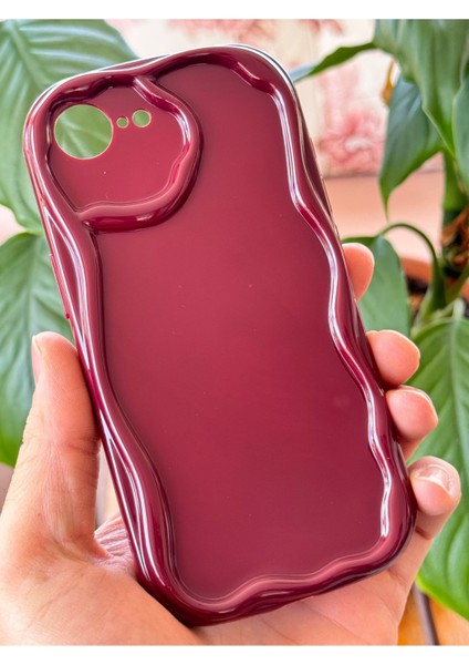 Apple iPhone 16E Uyumlu Kılıf Kamera Korumalı Dalga Kenarlı Darbe Emici Bordo Silikon Kapak