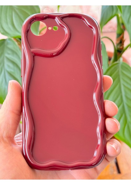 Apple iPhone 16E Uyumlu Kılıf Kamera Korumalı Dalga Kenarlı Darbe Emici Bordo Silikon Kapak