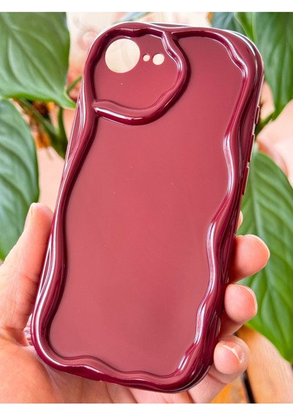 Apple iPhone 16E Uyumlu Kılıf Kamera Korumalı Dalga Kenarlı Darbe Emici Bordo Silikon Kapak