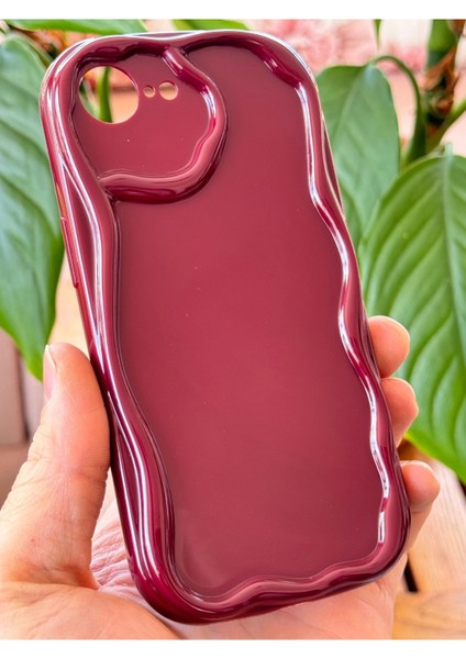 Apple iPhone 16E Uyumlu Kılıf Kamera Korumalı Dalga Kenarlı Darbe Emici Bordo Silikon Kapak
