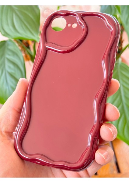 Apple iPhone 16E Uyumlu Kılıf Kamera Korumalı Dalga Kenarlı Darbe Emici Bordo Silikon Kapak