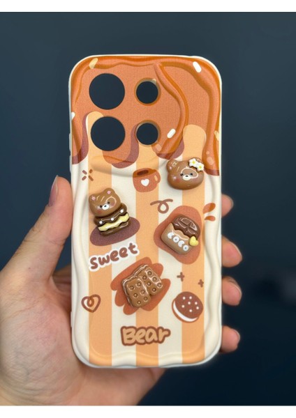 Xiaomi Redmi Note 13 4g Kılıf Tasarımlı Desenli Kamera Korumalı Ayıcık Bisküvi Renkli Cofffe Silikon Kapak
