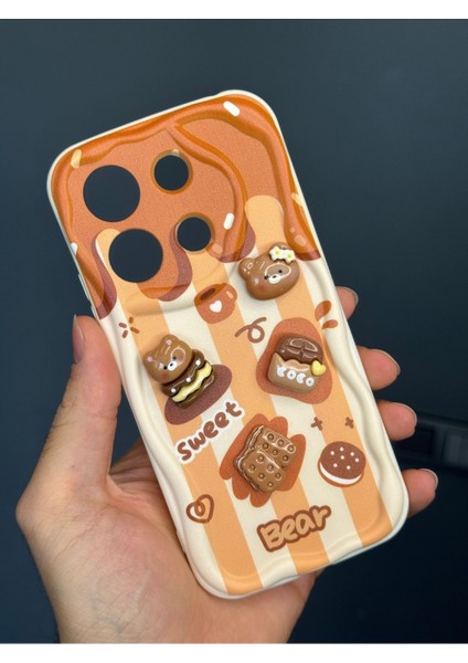 Xiaomi Redmi Note 13 4g Kılıf Tasarımlı Desenli Kamera Korumalı Ayıcık Bisküvi Renkli Cofffe Silikon Kapak