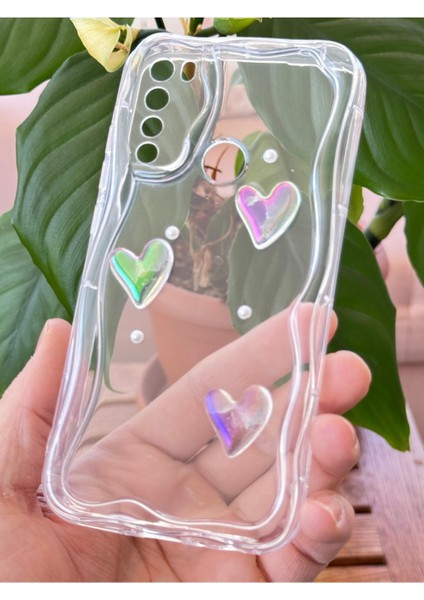 Xiaomi Redmi Note 8 Kılıf 3D Kalpli Inci Tasarımlı Desenli Kamera Korumalı Şeffaf Silikon Kapak