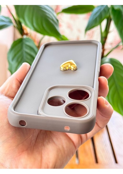 Xiaomi Redmi 13 Kılıf 3D Kalp Tasarımlı Kahverengi Desenli Yumuşak Kamera Korumalı Silikon Kapak