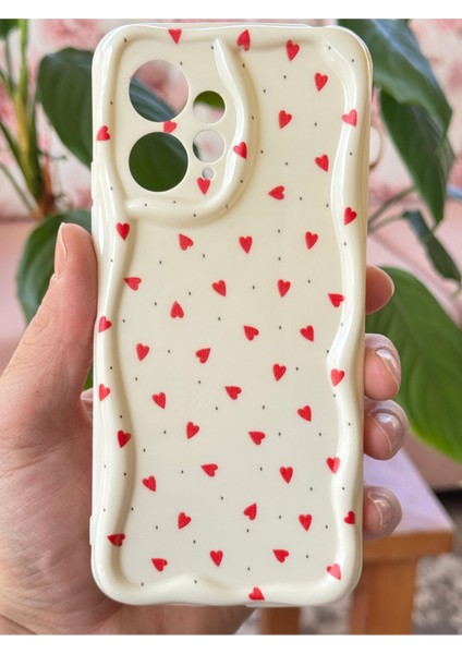 Xiaomi Redmi Note 12 4g Kılıf Kamera Korumalı Dalga Kenarlı Kırmızı Kalp Desenli Silikon Kapak fiyatları