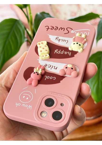 Apple iPhone 13 Uyumlu Kılıf Tasarımlı Desenli Kamera Korumalı Tavşan Pembe Yumuşak Silikon Kapak indirimleri
