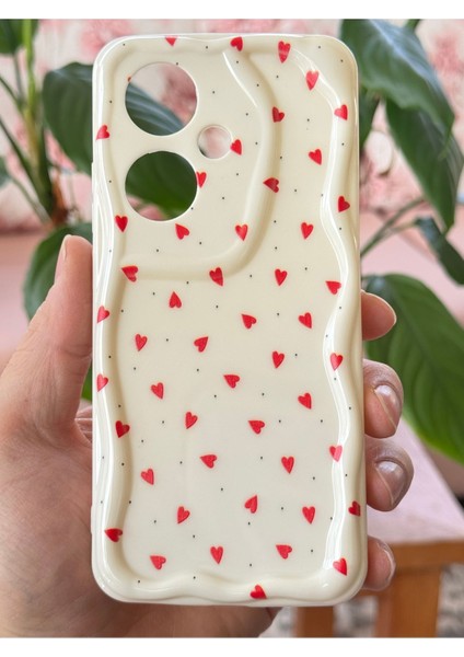 Oppo Reno 11F Kılıf Kamera Korumalı Dalga Kenarlı Kırmızı Kalp Desenli Silikon Kapak fiyatları
