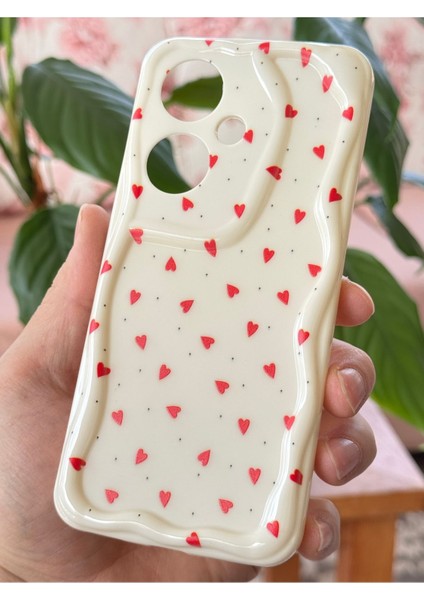 Oppo Reno 11F Kılıf Kamera Korumalı Dalga Kenarlı Kırmızı Kalp Desenli Silikon Kapak fırsatları