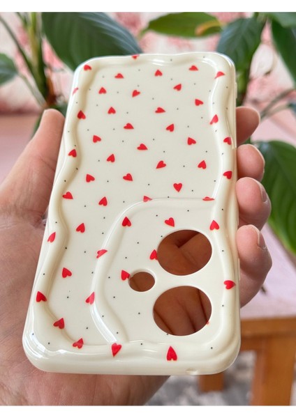 Oppo Reno 11F Kılıf Kamera Korumalı Dalga Kenarlı Kırmızı Kalp Desenli Silikon Kapak indirimleri