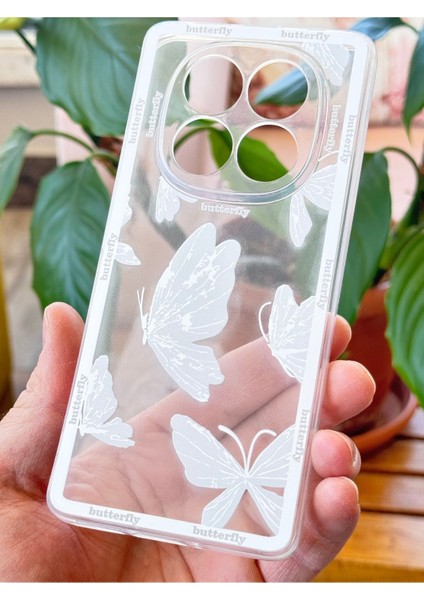 Xiaomi Redmi Note 14 Pro 4g Kılıf Tasarımlı Kelebek Desenli Kamera Korumalı Şeffaf Yumuşak Silikon Kapak