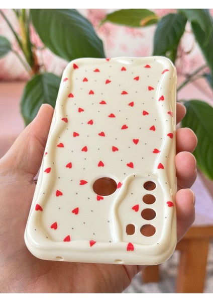 Xiaomi Redmi Note 8 Kılıf Kamera Korumalı Dalga Kenarlı Kırmızı Kalp Desenli Silikon Kapak indirimleri