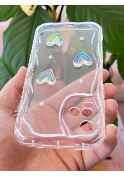 Vivo Y21/Y21S Kılıf 3D Kalpli Inci Tasarımlı Desenli Kamera Korumalı Şeffaf Silikon Kapak