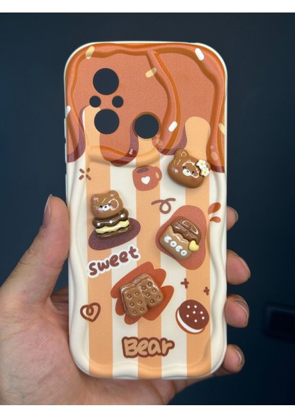 Xiaomi Redmi 12C Uyumlu Kılıf Tasarımlı Desenli Kamera Korumalı Ayıcık Bisküvi Renkli Cofffe Silikon Kapak