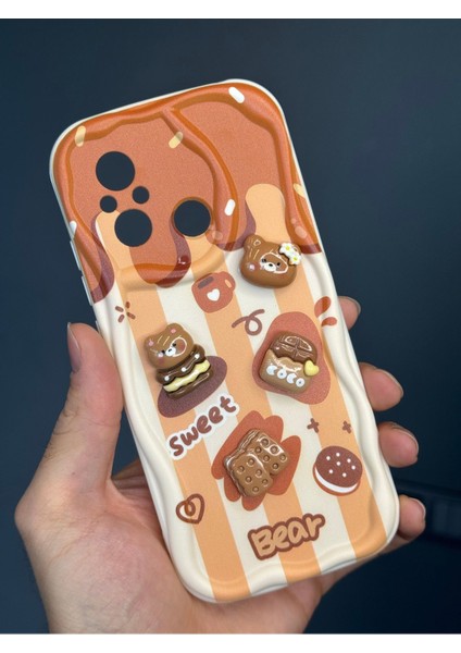 Xiaomi Redmi 12C Uyumlu Kılıf Tasarımlı Desenli Kamera Korumalı Ayıcık Bisküvi Renkli Cofffe Silikon Kapak