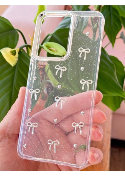 Xiaomi Redmi Note 14 4g Kılıf Fiyonk Desenli Şeffaf Simli Gümüş Kamera Çıkıntılı Parlak Kapak indirimleri