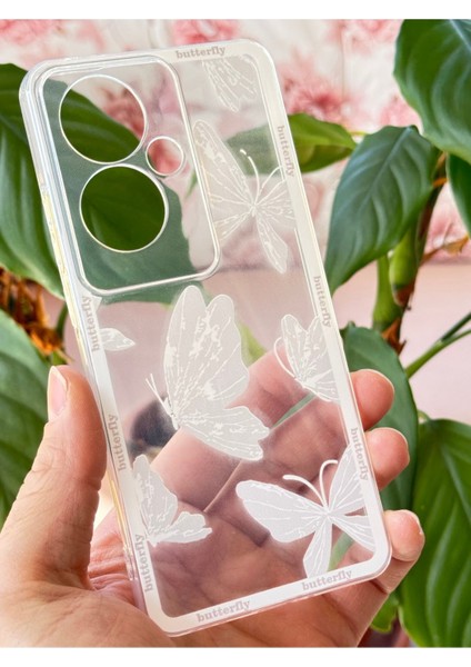 Oppo Reno 11F Kılıf Şeffaf Kelebek Tasarımlı Desenli Kamera Korumalı Yumuşak Silikon Kapak