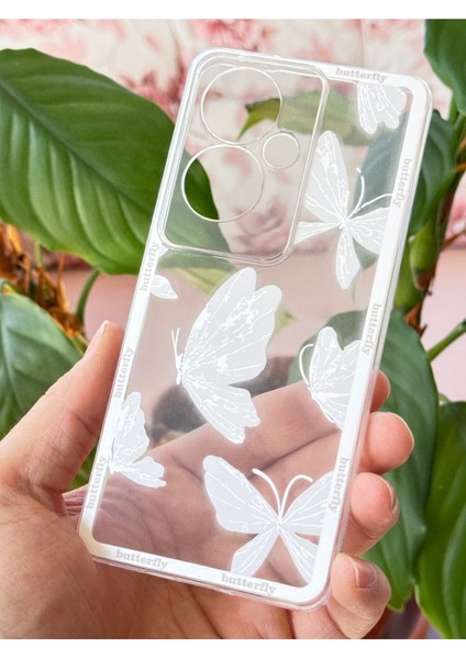 Oppo Reno 11F Kılıf Şeffaf Kelebek Tasarımlı Desenli Kamera Korumalı Yumuşak Silikon Kapak