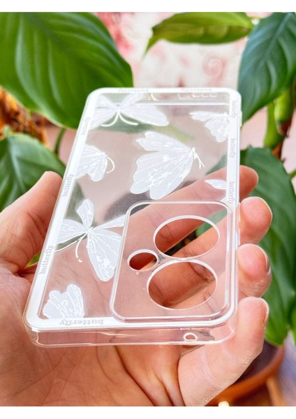 Oppo Reno 11F Kılıf Şeffaf Kelebek Tasarımlı Desenli Kamera Korumalı Yumuşak Silikon Kapak