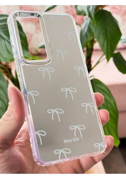 Samsung Galaxy S24 Fe Uyumlu Kılıf Aynalı Bow Girl Fiyonk Desenli Darbe Emici Silikon Kapak