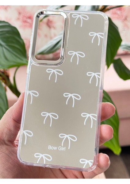 Samsung Galaxy S24 Fe Uyumlu Kılıf Aynalı Bow Girl Fiyonk Desenli Darbe Emici Silikon Kapak