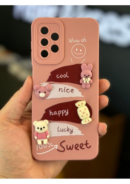 Samsung Galaxy A13 Uyumlu Kılıf Tasarımlı Desenli Kamera Korumalı Tavşan Pembe Yumuşak Silikon Kapak