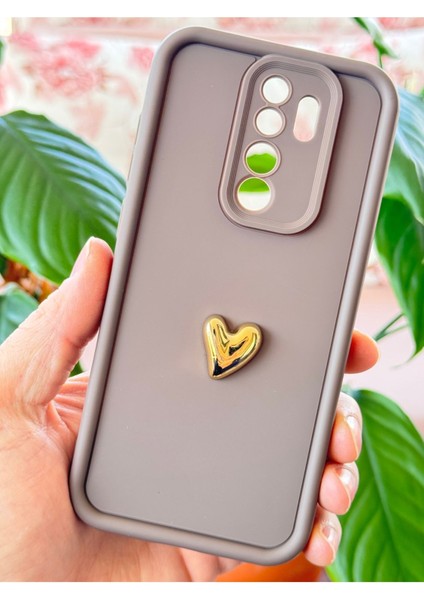 Xiaomi Redmi Note 8 Pro Kılıf 3D Kalp Tasarımlı Kahverengi Desenli Yumuşak Kamera Korumalı Kapak