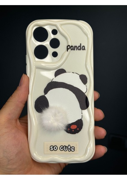 Xiaomi Redmi 12 4g Uyumlu Kılıf Tasarımlı Desenli Kamera Korumalı Panda Beyaz Püsküllü Silikon Kapak
