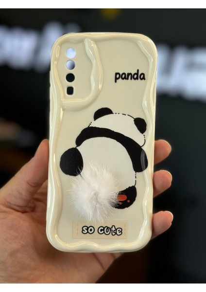 Samsung Galaxy A50/A30S Uyumlu Kılıf Tasarımlı Desenli Kamera Korumalı Panda Beyaz Püsküllü Silikon Kapak