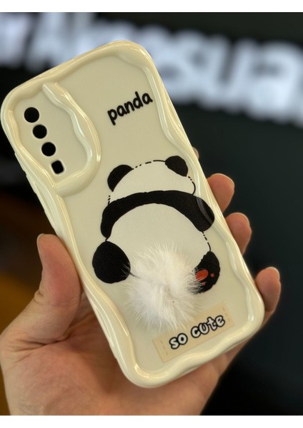 Samsung Galaxy A50/A30S Uyumlu Kılıf Tasarımlı Desenli Kamera Korumalı Panda Beyaz Püsküllü Silikon Kapak