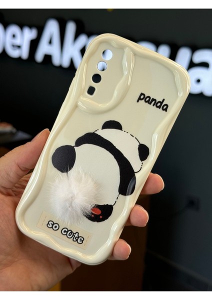 Samsung Galaxy A50/A30S Uyumlu Kılıf Tasarımlı Desenli Kamera Korumalı Panda Beyaz Püsküllü Silikon Kapak