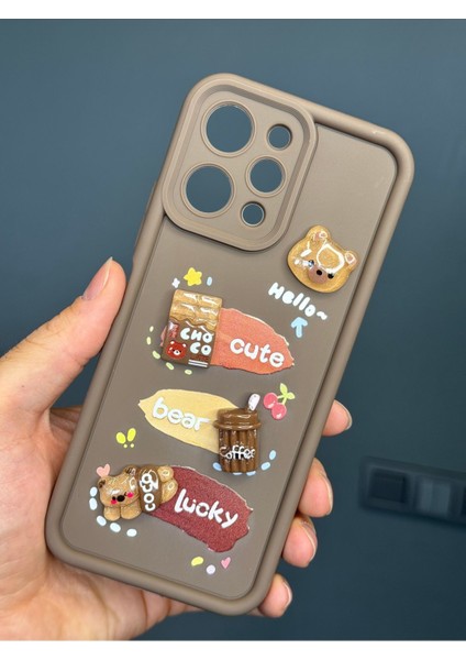 Xiaomi Redmi 12 4g Uyumlu Kılıf Tasarımlı Desenli Kamera Korumalı Ayıcık Kahve Renkli Yumuşak Silikon Kapak