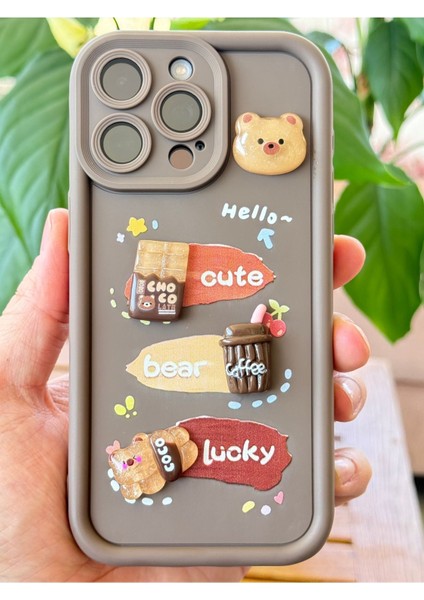 Apple iPhone 16 Pro Kılıf Tasarımlı Desenli Kamera Korumalı Ayıcık Kahve Yumuşak Silikon Kapak fiyatları