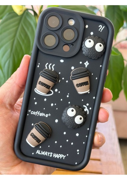 Apple iPhone 14 Pro Kılıf Tasarımlı Desenli Kamera Korumalı Coffee Kurabiye Siyah Yumuşak Silikon Kapak