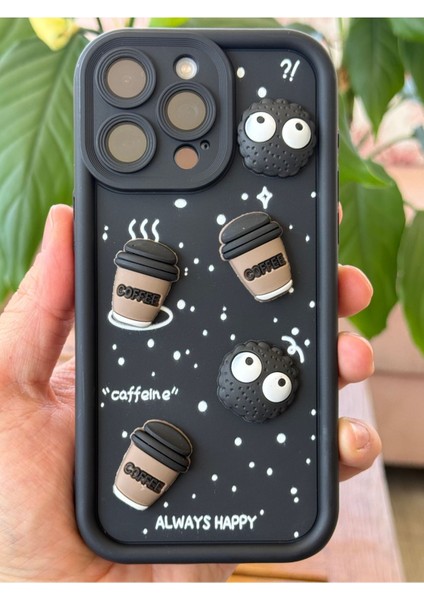 Apple iPhone 14 Pro Kılıf Tasarımlı Desenli Kamera Korumalı Coffee Kurabiye Siyah Yumuşak Silikon Kapak