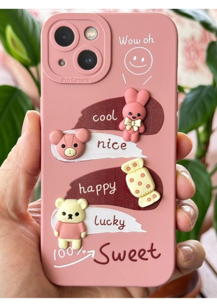 Apple iPhone 15 Uyumlu Kılıf Tasarımlı Desenli Kamera Korumalı Tavşan Pembe Yumuşak Silikon Kapak fiyatları