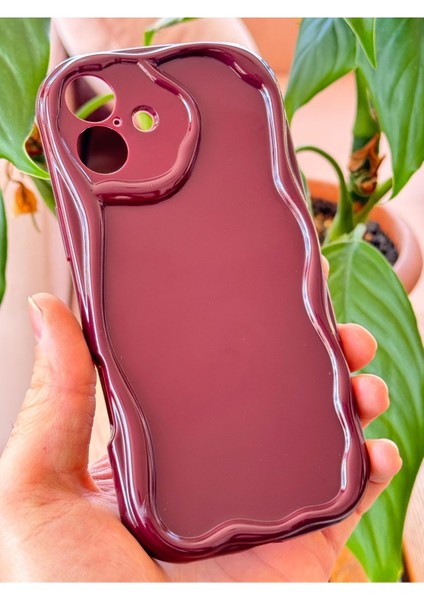 Apple iPhone 16 Plus Uyumlu Kılıf Kamera Korumalı Dalga Kenarlı Darbe Emici Bordo Silikon Kapak