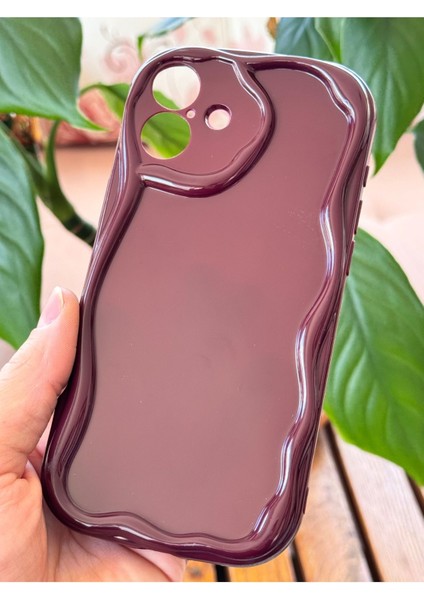 Apple iPhone 16 Plus Uyumlu Kılıf Kamera Korumalı Dalga Kenarlı Darbe Emici Bordo Silikon Kapak