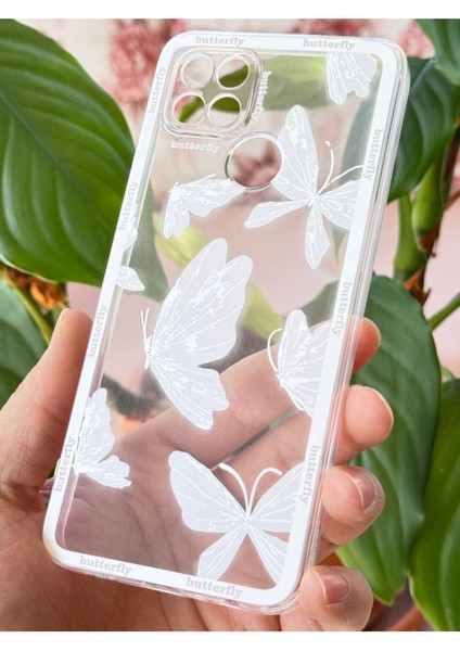 Oppo A15 - A15S Kılıf Şeffaf Kelebek Tasarımlı Desenli Kamera Korumalı Yumuşak Silikon Kapak