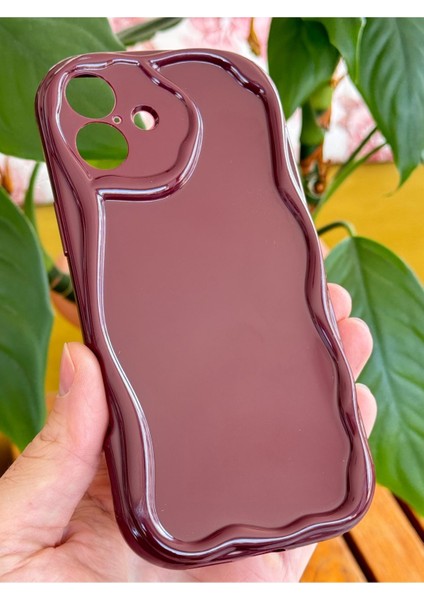 Apple iPhone 16 Plus Uyumlu Kılıf Kamera Korumalı Dalga Kenarlı Darbe Emici Bordo Silikon Kapak