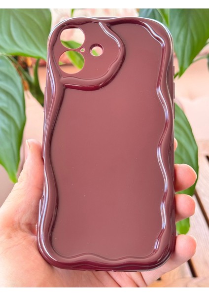 Apple iPhone 16 Plus Uyumlu Kılıf Kamera Korumalı Dalga Kenarlı Darbe Emici Bordo Silikon Kapak