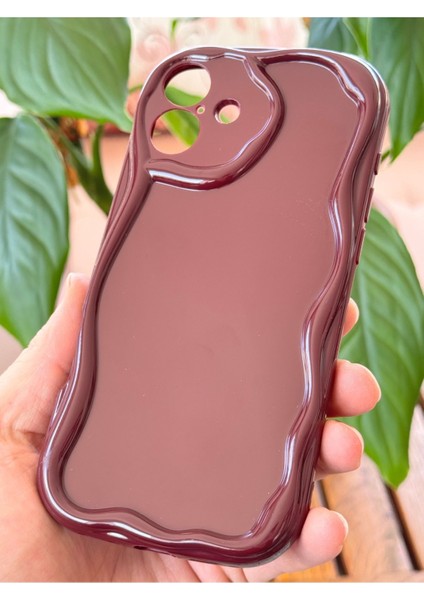 Apple iPhone 16 Plus Uyumlu Kılıf Kamera Korumalı Dalga Kenarlı Darbe Emici Bordo Silikon Kapak