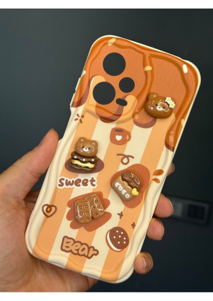 Xiaomi Redmi Note 12 Pro 5g Kılıf Tasarımlı Desenli Kamera Korumalı Ayıcık Bisküvi Renkli Cofffe Silikon modelleri